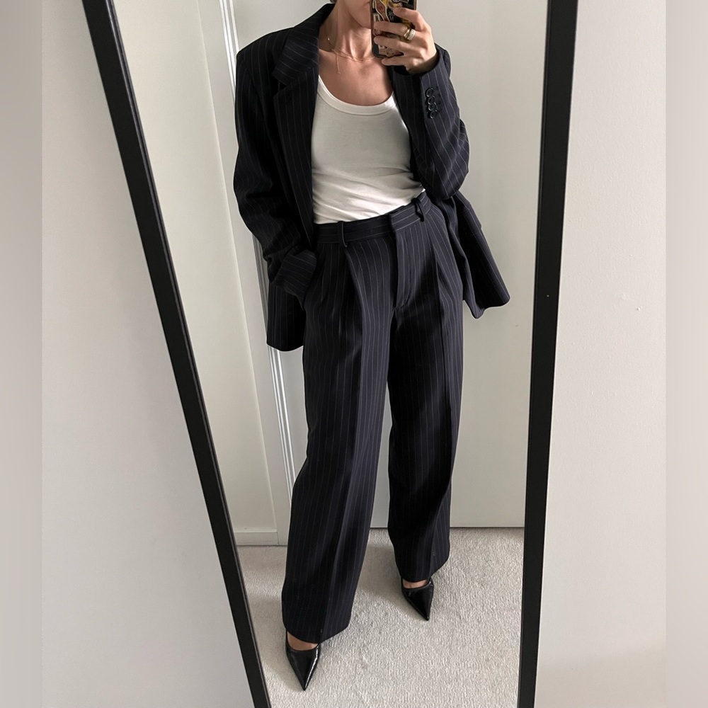 Babaton Navy Pinstripe effortless pant